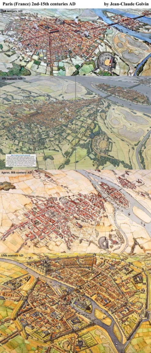 Paris (France) 2nd-15th centuries AD Znd century AD by Jean-Claude Golvin 4th century AD Aprox. 8th century AD 15th century AD